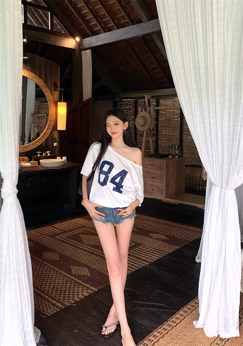 Vintage Print One-Shoulder Tee