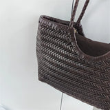 Luxury Designer Genuine Leather Cowhide Hand-woven Tote Bag High Quality Vintage Women's  Vacation Travel Beach Shoulder Bag