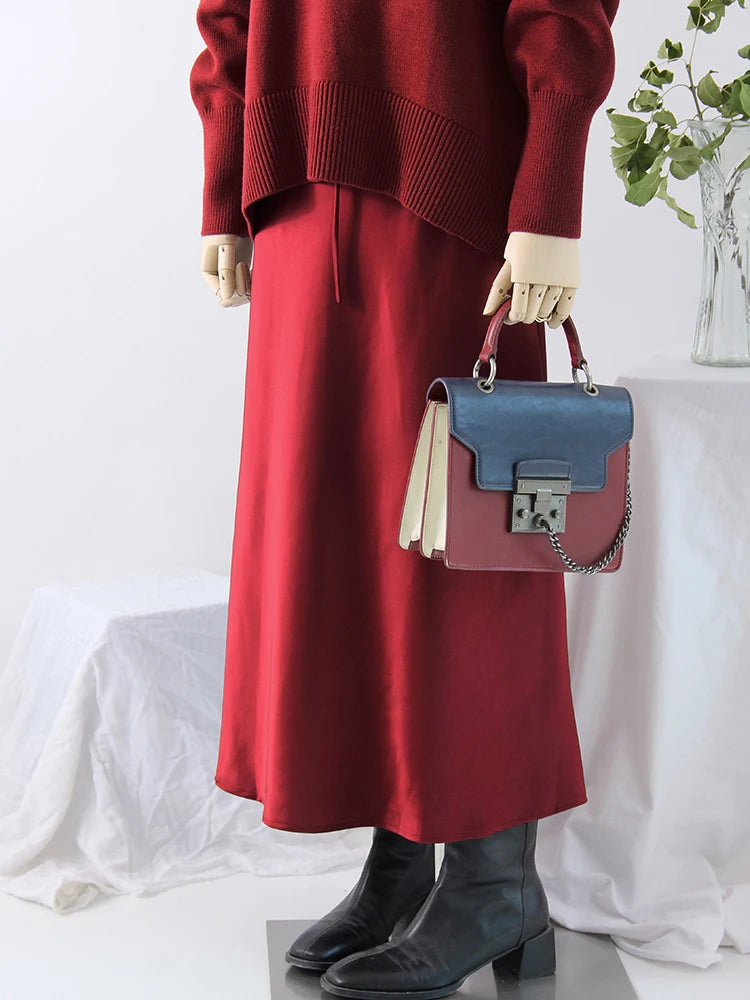 Women's Satin Maxi Skirt – Elegant Ankle-Length
