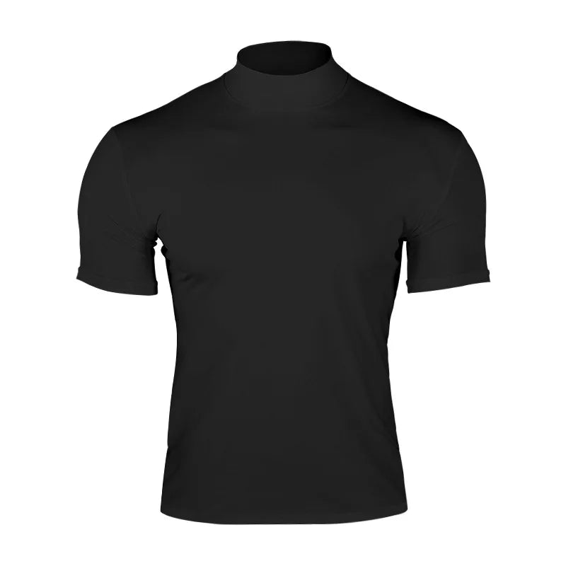 Men's compress T-shirts summer solid color short-sleeved men tops fashion yoga clothes men's tight turtleneck T-shirt