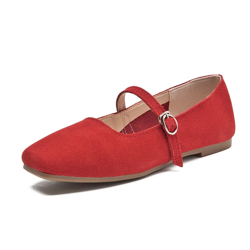 AIYUQI Women's Genuine Leather Square-Toe Ballet Flats