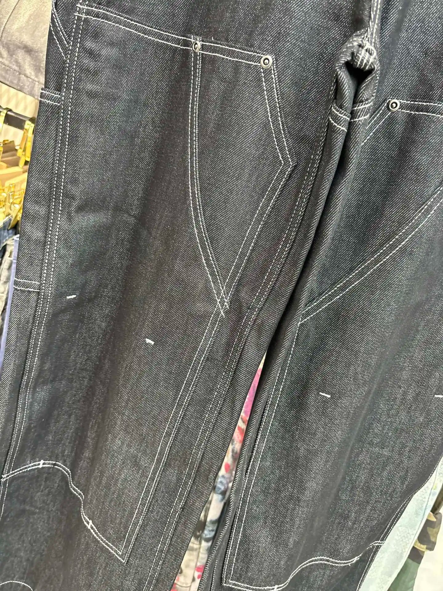 MIJKO Black Original Cow Jeans Wood Trousers Bright Line Design Comfortable Fit Workwear Casual Pants ZJ118