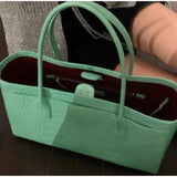 Crocodile Grain Embossed Top Handle Handbag,Luxury Tote Bag,Commute Work Chic Everyday Women Underarm Shoulder Bag,Black,Green
