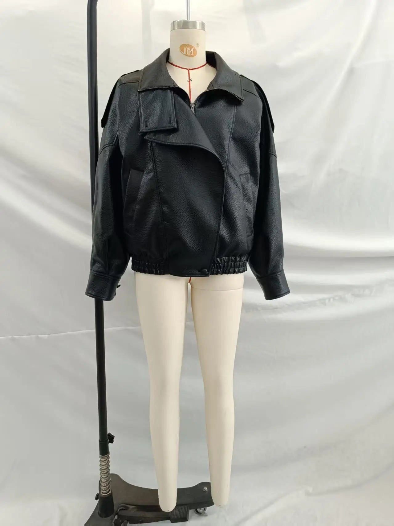 Stylish Pu Leather Jacket Stand-collar Loose Long Sleeved Coat Cool Casual Chic Versatile Outerwear New Autumn Women Streetwear