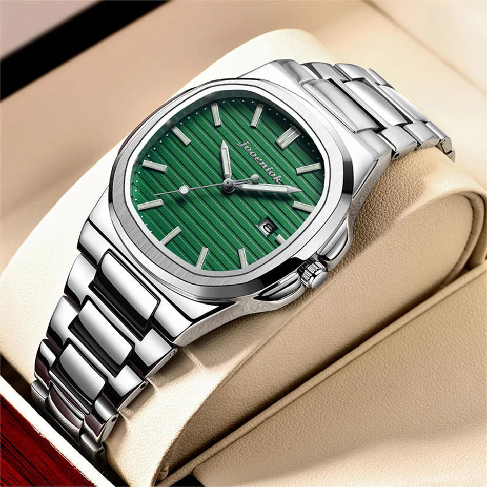 2025 New luxury military man watch square waterproof bright Date week men watch stainless steel Quartz men watches Reloj + box