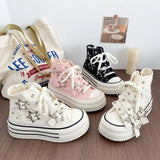 Women's High-Top Canvas Platform Sneakers — Rivet Buckle Lace-Up