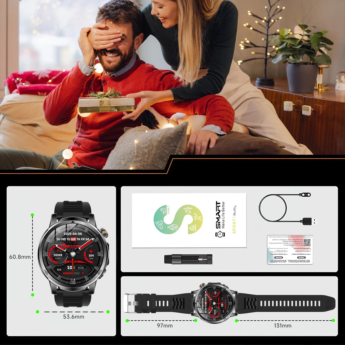 GUHUAVMI AK95 Pro Smartwatch – AMOLED, GPS & Flashlight