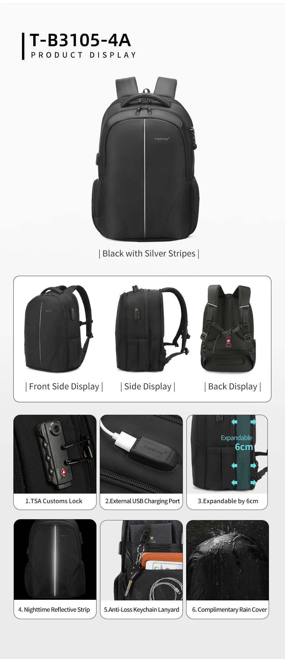 Tigernu Travel Backpacks 14-15.6-17'' Laptop Backpack For Men TSA Anti Theft Backpack Nylon Backpacks Bag For Schoolbag Knapsack
