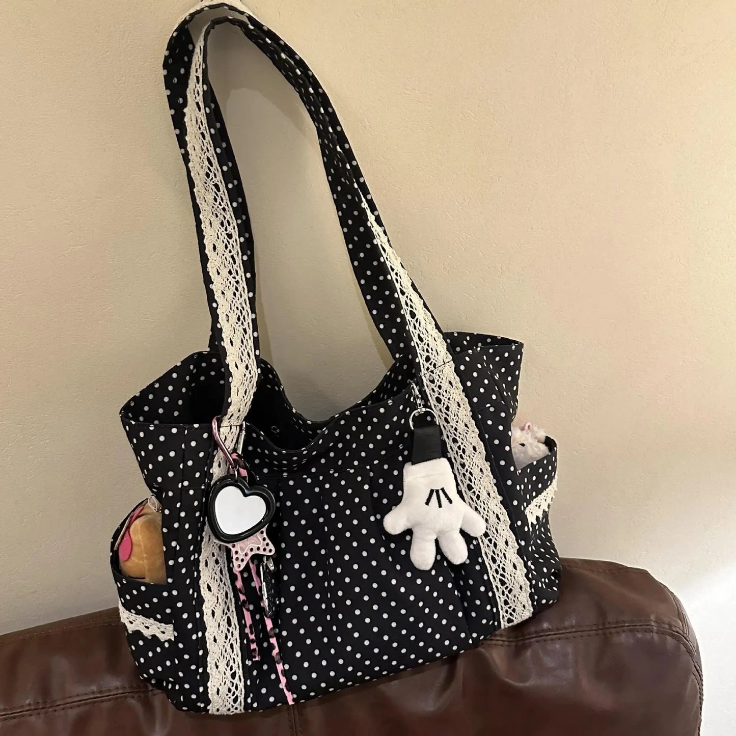 Vintage Canvas Lace Shoulder Bag – Elegant Tote