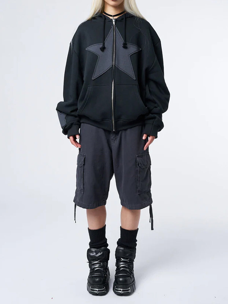 Women's Y2K Star Print Zip-Up Hoodie