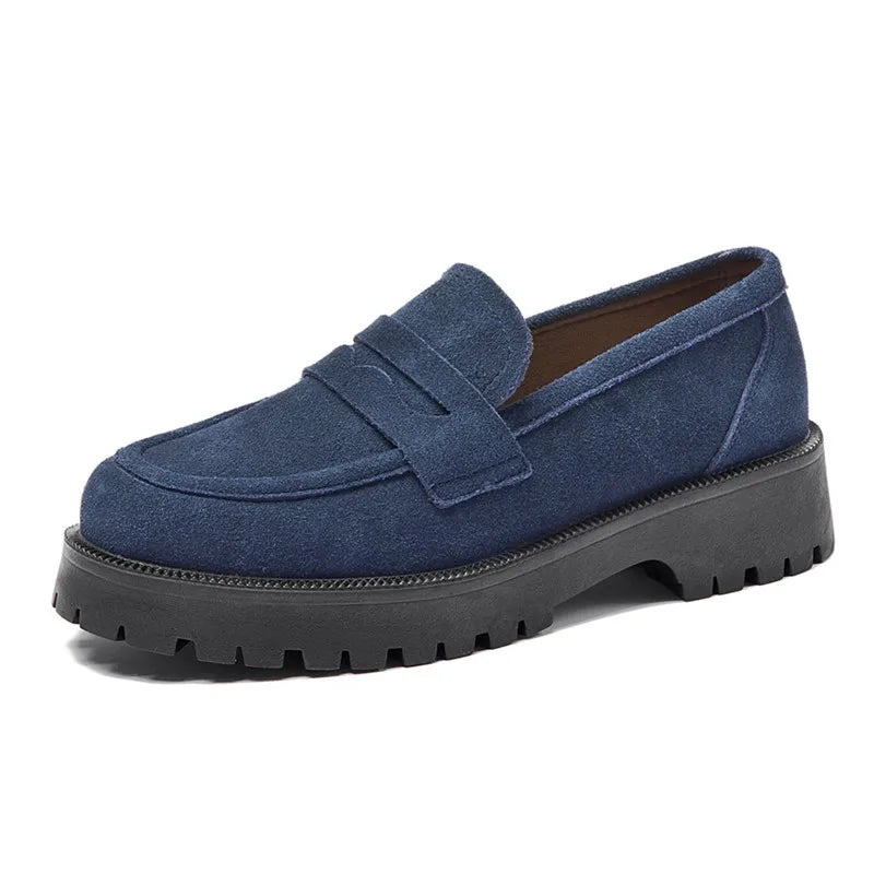 AIYUQI Women's Suede Square-Heel Loafers | British Style