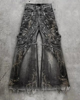 Gothic Punk Multi-Pocket Cargo Flared Jeans