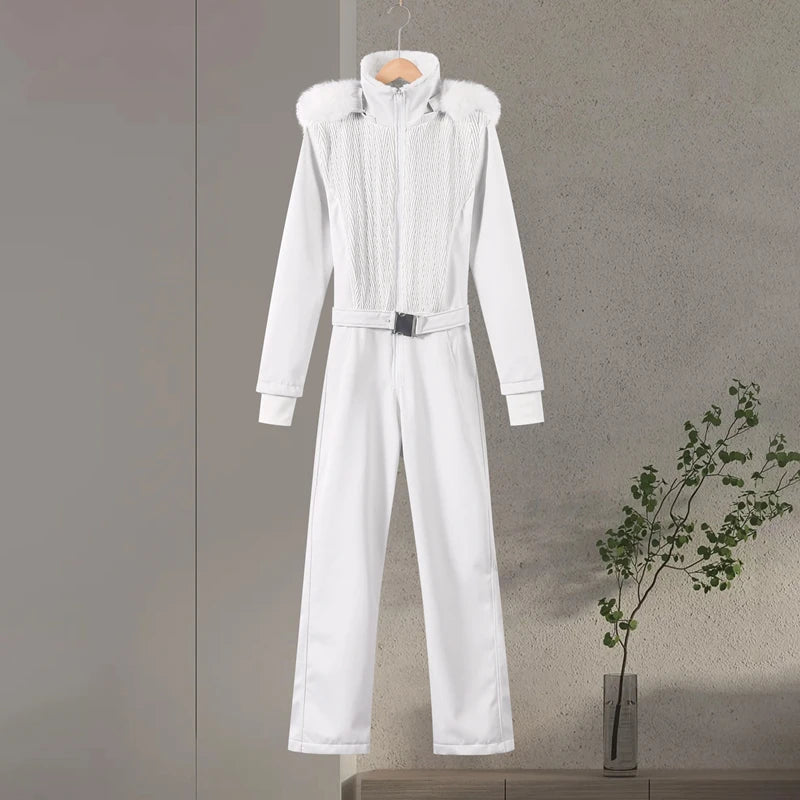 Women’s Faux Fur Hooded Ski Jumpsuit | Waterproof Winter Romper
