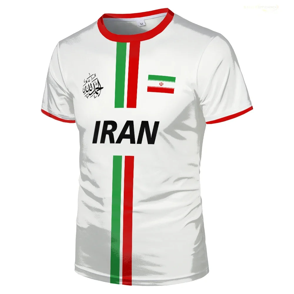 Iran Football Jersey Summer Sports Breathable Quick-drying O-Neck Short Sleeve T-shirt Iranian Flag Map Pattern Unisex Tops Gift