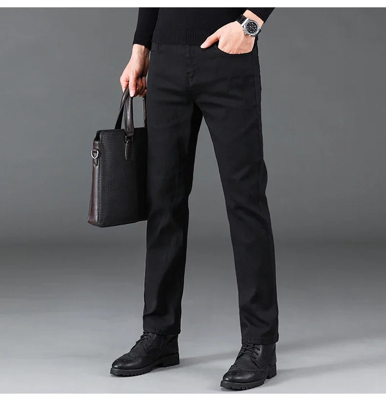 Autumn Winter Men's Jeans Classic Retro Grey Denim Pants Man Work Slim Straight Stretch Cotton Trousers Streetwear Plus Size 40