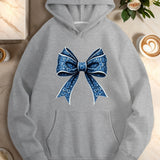 Floral Bow Accent Casual Hoodie