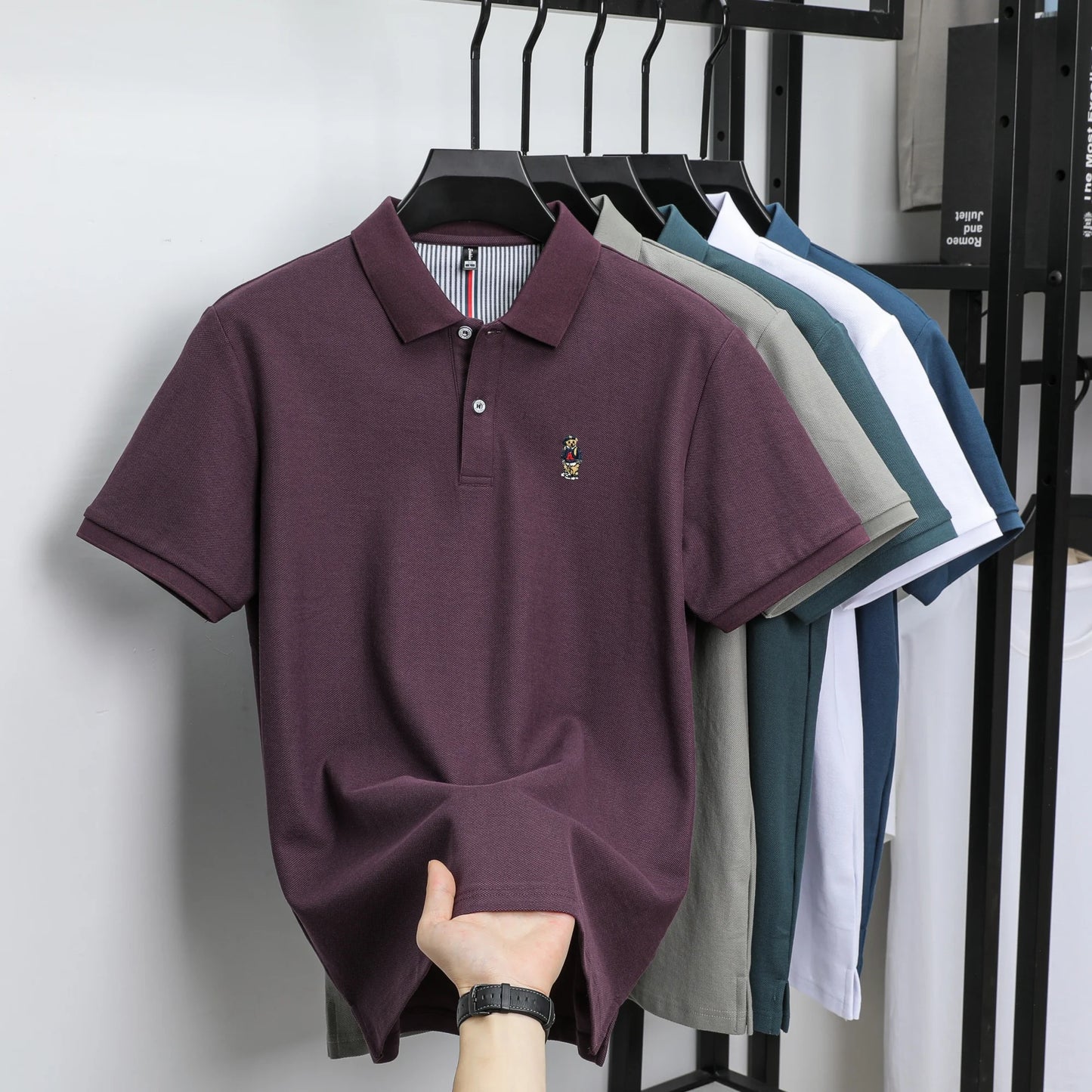 Men's Cotton Bear Embroidery Polo | Korean Style