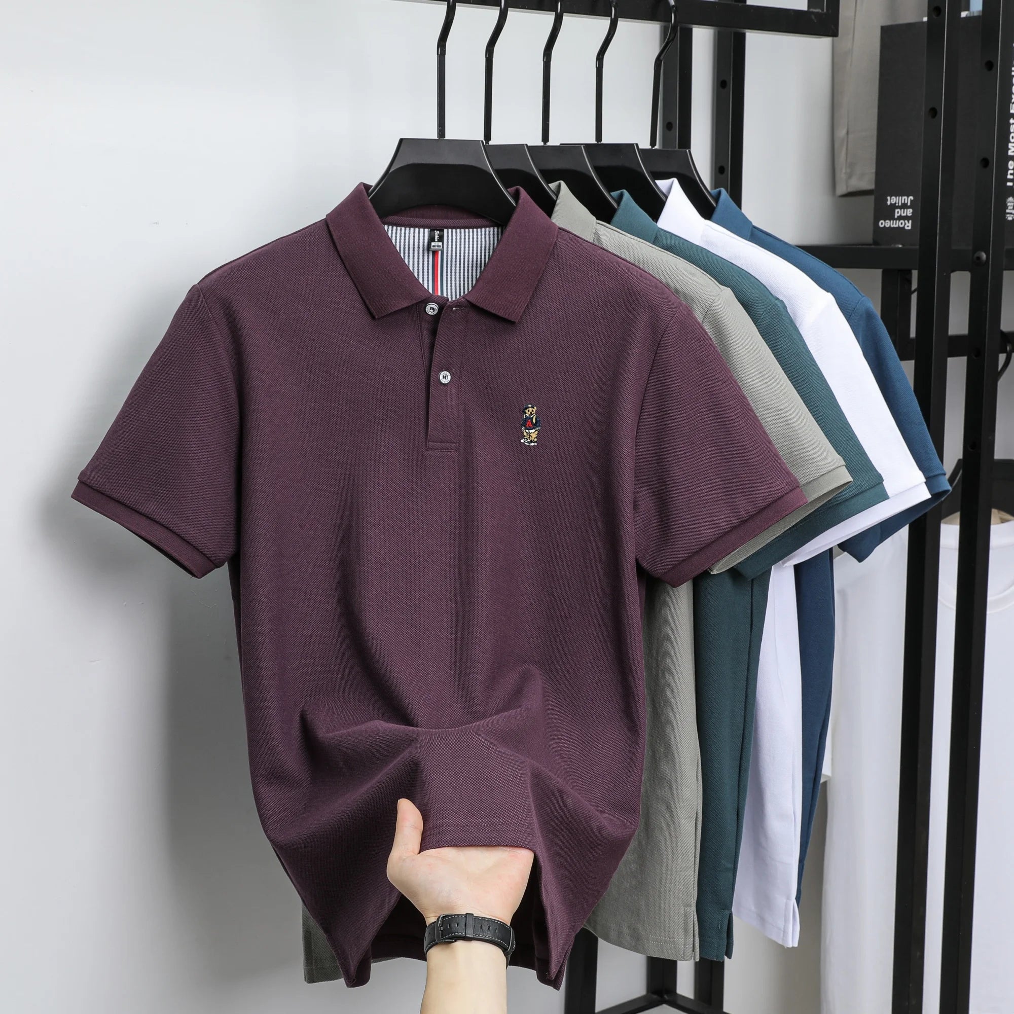 Men's Cotton Bear Embroidery Polo | Korean Style
