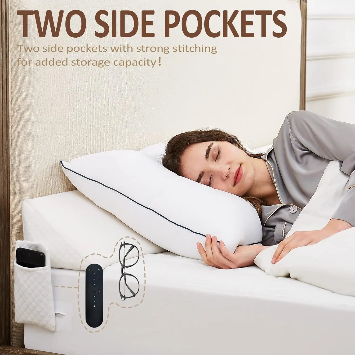 Bed Wedge Pillow-Adjustable 0-7" Gap Filler for Headboard & Mattress/Wall, Backrest, Bed Pillows for Snoring, Spinal Alignment