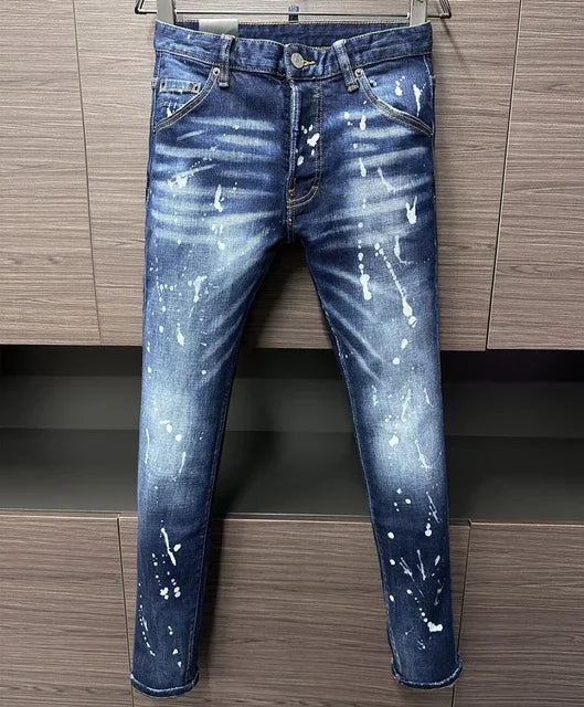 ICON BRAND D2 Men Jeans Denim Pants Hole Slim Pencil Trousers Metal Buttons Party Classics Fashionable Black DSQ2 JENAS
