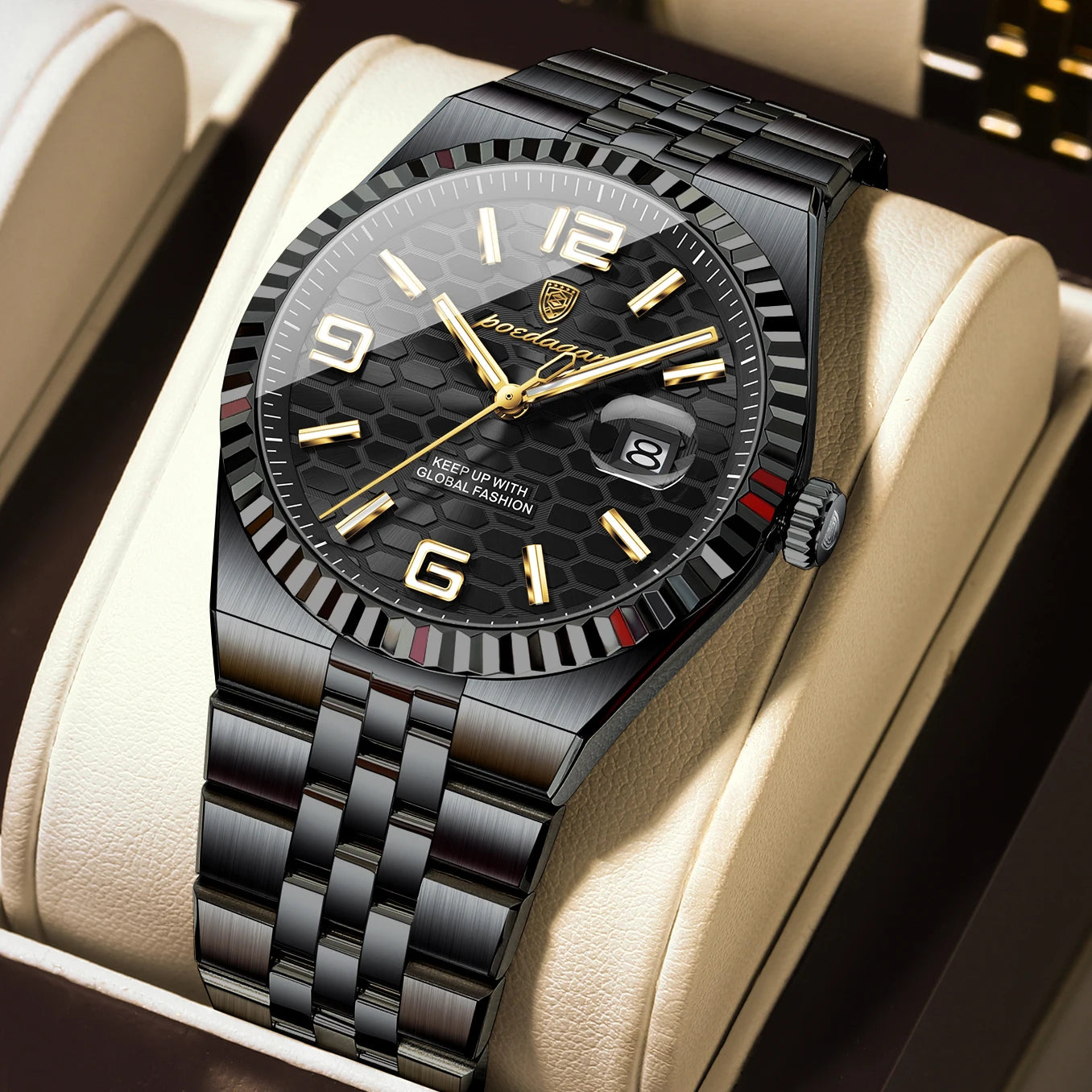 POEDAGAR Luxury Stainless Steel Watch