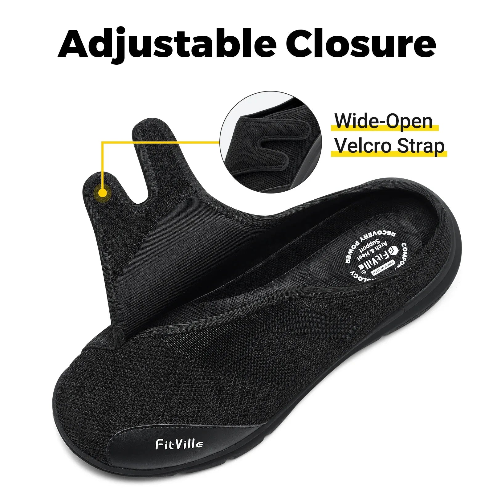 FitVille Men'S Half Slippers Diabetic Shoes Extra Wide 4E Adjustable Lightweight Casual Shoe For Swollen Feet Plantar Fasciitis