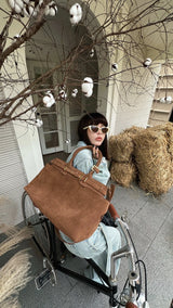 Motingsome 100% Natural Suede Bag Women Tote Luxury Designer Bags Roomy Casual Tote Crossbody Fashionable Handbag and Purses New