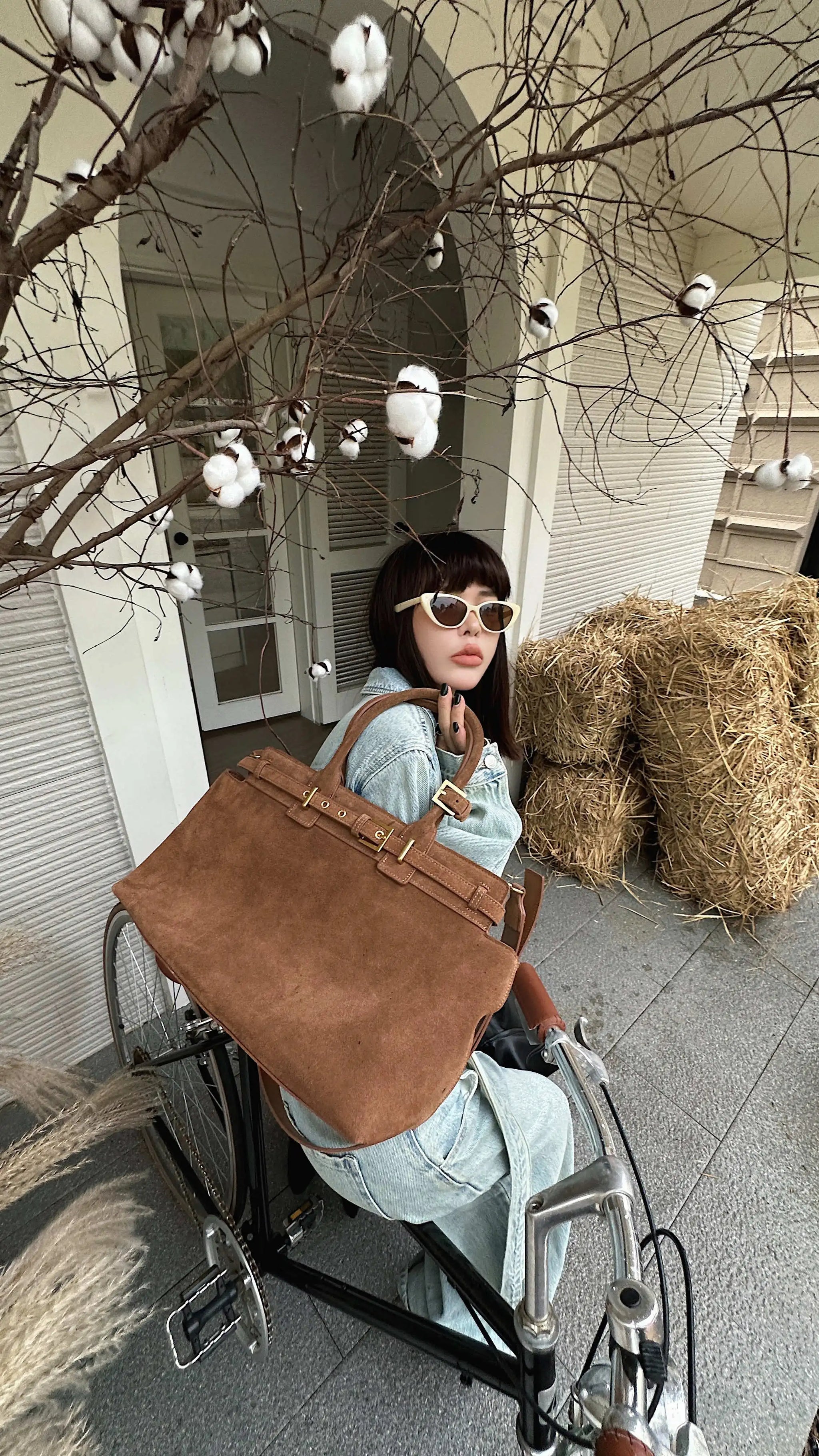 Motingsome 100% Natural Suede Bag Women Tote Luxury Designer Bags Roomy Casual Tote Crossbody Fashionable Handbag and Purses New