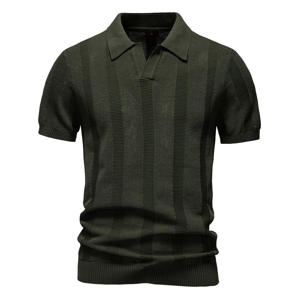 AIOPESON Men's Striped Mesh Polo Shirt | Breathable & Elegant