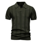 AIOPESON Men's Striped Mesh Polo Shirt | Breathable & Elegant