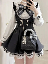 Japanese Y2K Aesthetics Vintage Bow Dress Shorts Set Women Gothic Lolita Style Long Sleeve Shirt Dress Elegant Party Dress Suits