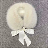 Fluffy Faux Fur Headband Neckerchief 2 in 1 Winter Thermal Plush Ear Warmer Collar Scarf  Satin Ribbon Bow Women Hair Band
