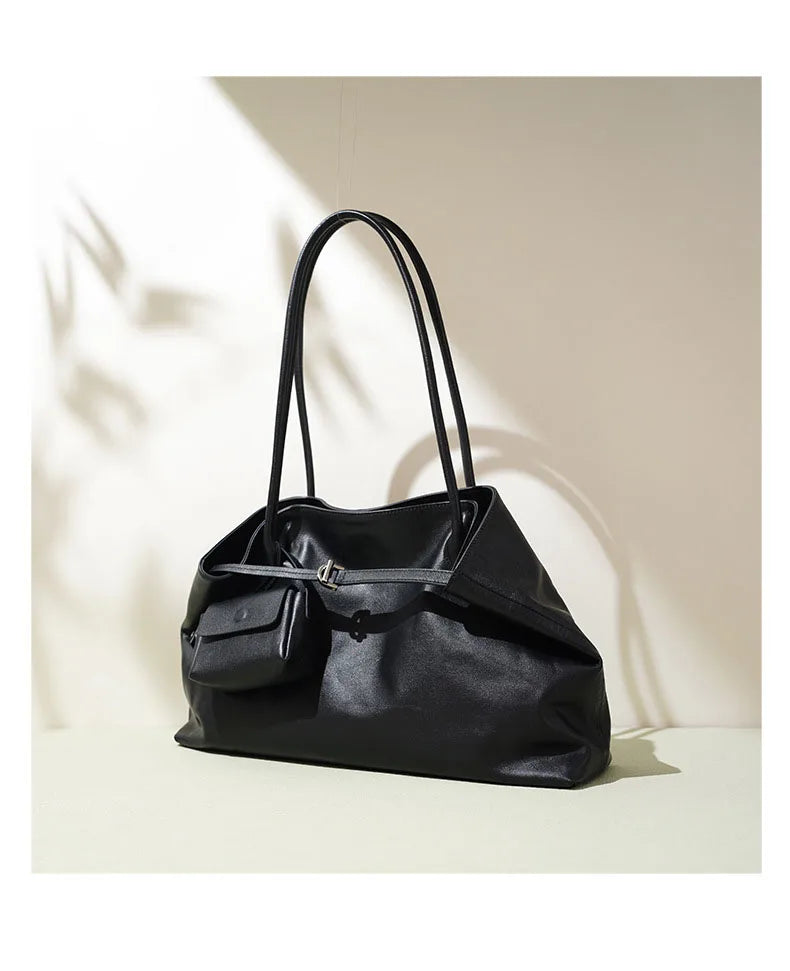 2026 Women's Top Grain Leather Tote Indie Inspired Shoulder Purse Large Capacity Commuting Crossbody Bag Contemporary Daily Use