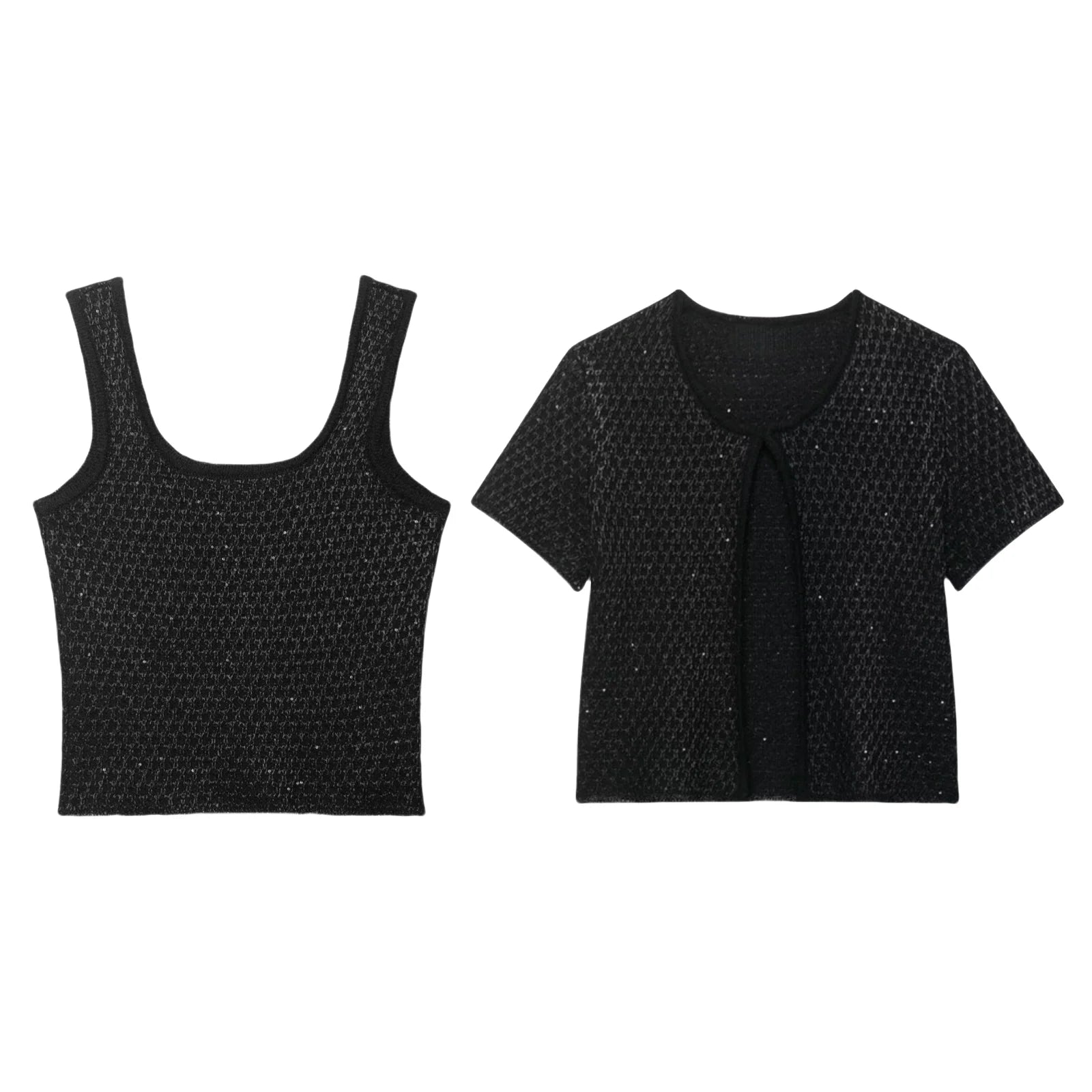 Sequin Knitted Jacket & Camisole Set - Summer Office Wear