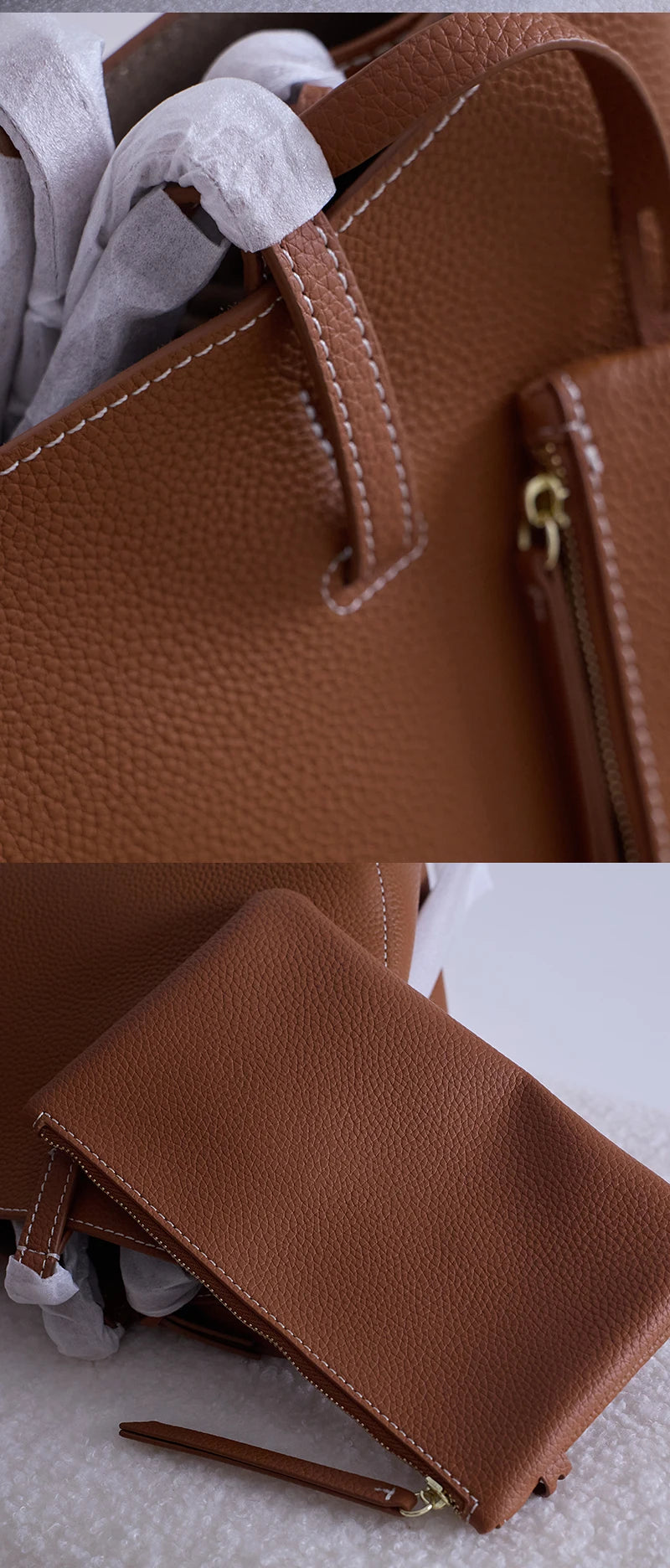 2025 leather shoulder bag versatile niche handbag, top layer cowhide commuting high-end feeling, large capacity tote bag for wom