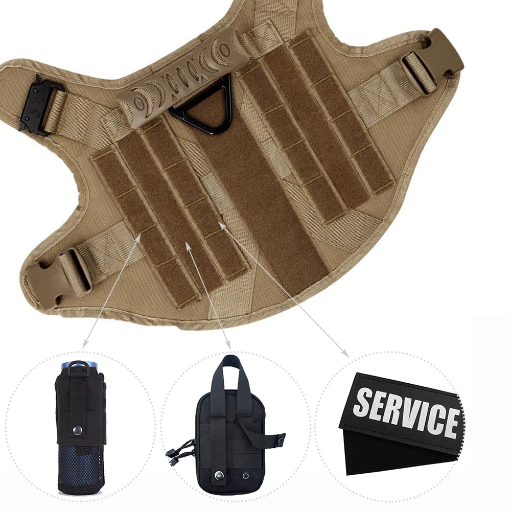 Tactical Dog Harness Set – Collar, Leash & MOLLE Pouches