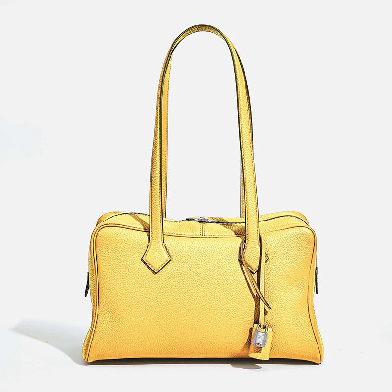 2026 Spring Luxury Brand Genuine Leather Women Bags Cowhide Casual Totes Women Handbags Fashion Silver Lock Shoulder Bags Woman