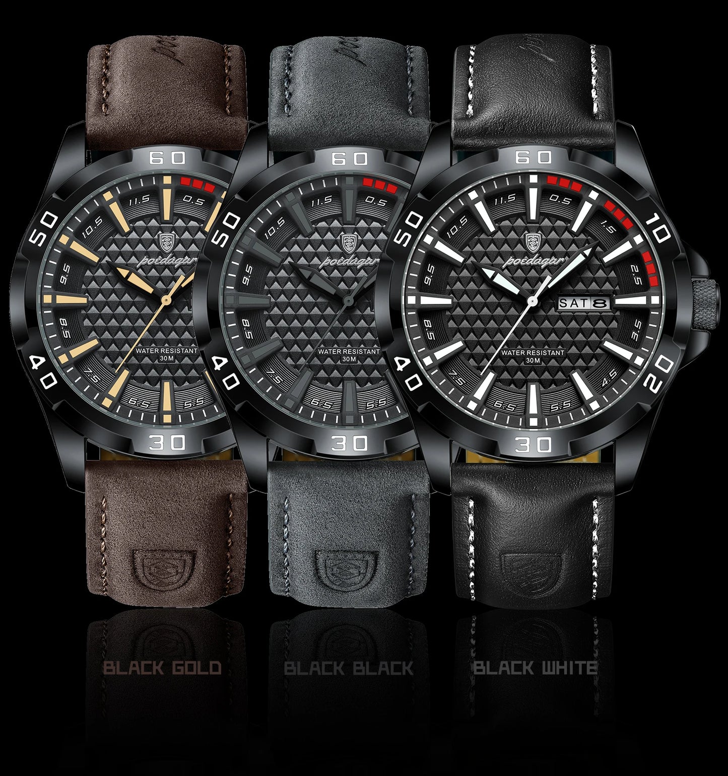 POEDAGAR Original Business Man Wristwatch Waterproof Luminous Date Week Casual Watch For Men Quartz Leather Luxury Fashion Men's Watches Reloj