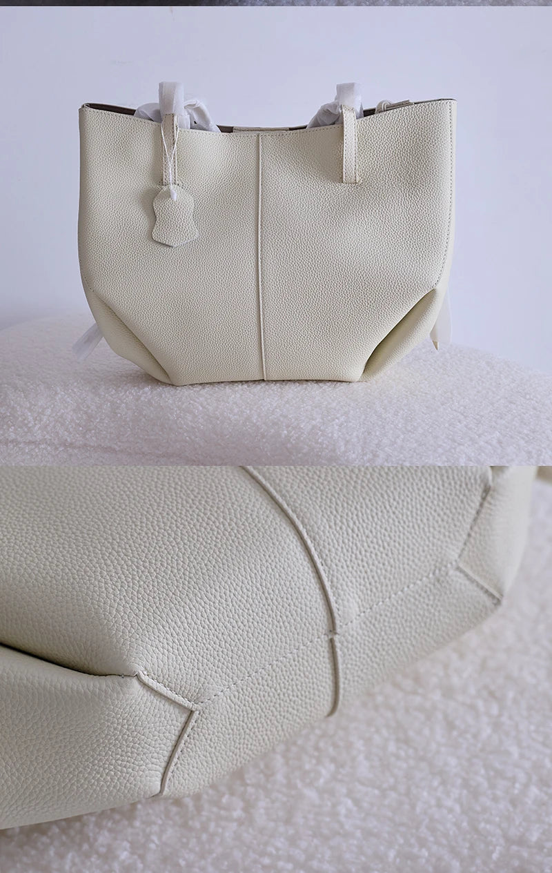 2025 leather shoulder bag versatile niche handbag, top layer cowhide commuting high-end feeling, large capacity tote bag for wom