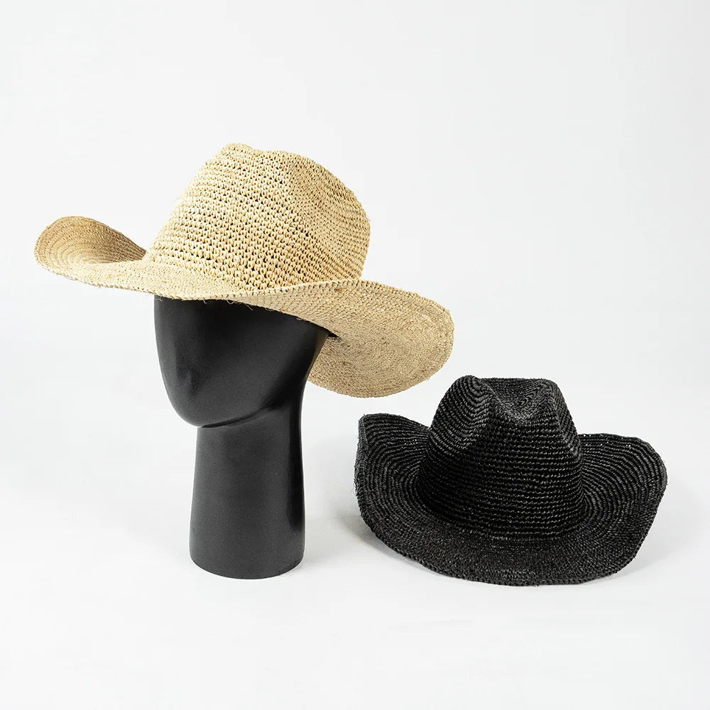 USPOP Crochet Raffia Sun Hat – Curled Brim Straw Hat