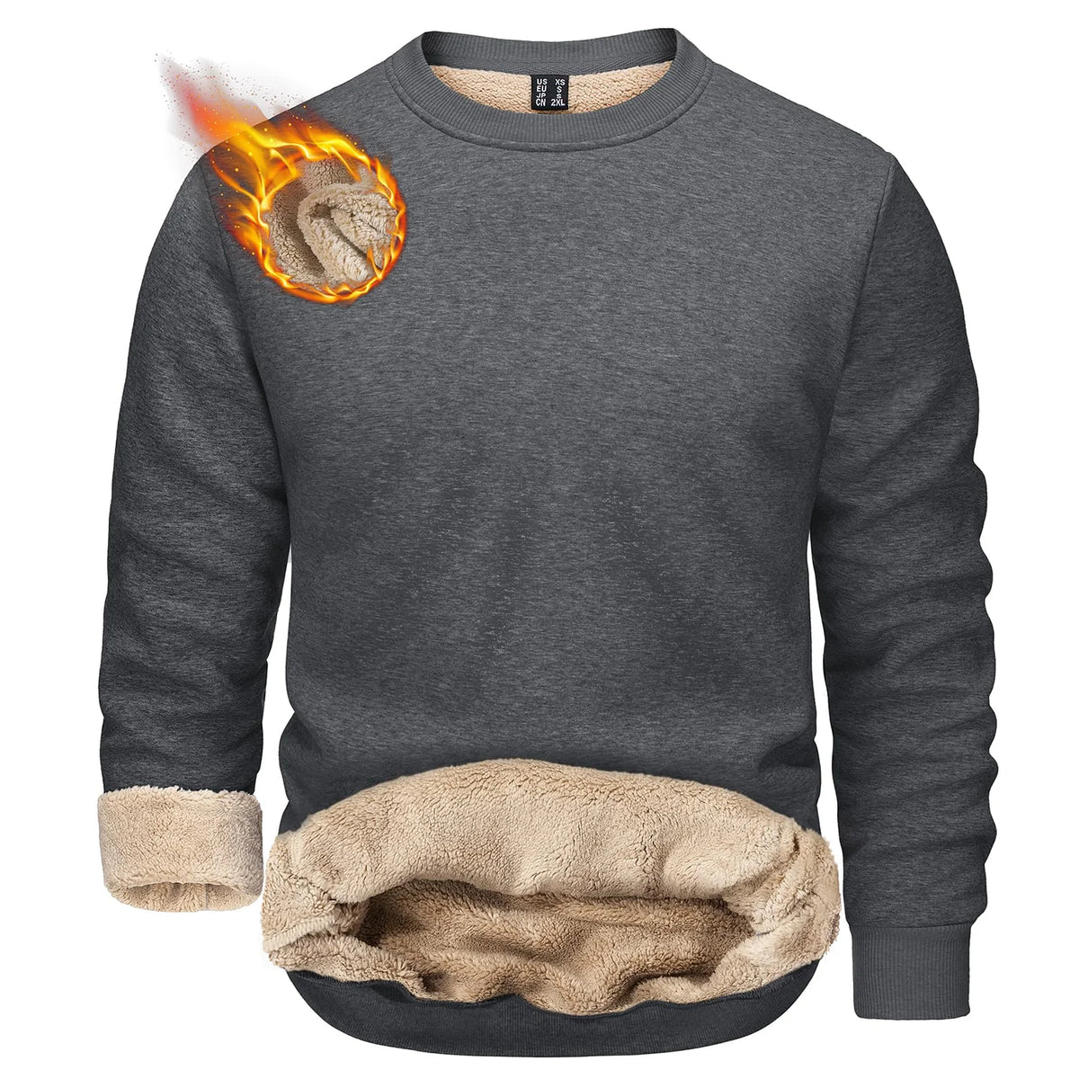 TACVASEN Winter Thicken Fleece Crewneck Sweatshirt Mens Warm Sherpa Lined Heavy Winter Pullover Basic Tops Shirts No Hood Hoodie