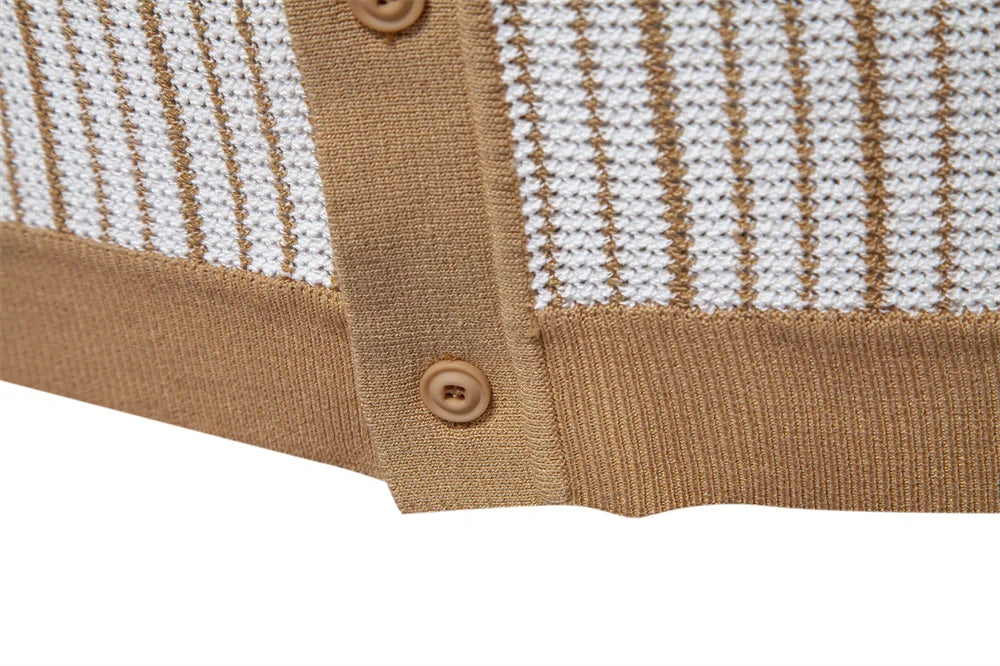 Men's Striped Mesh Polo – Contrast Panel, Breathable