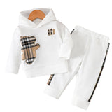 Baby Boy Cartoon Bear Hoodie & Plaid Joggers Set