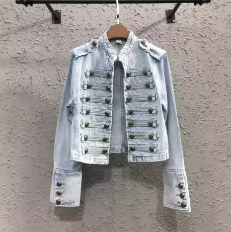 Split-Button Cropped Denim Jacket – Streetwear Jean Outerwear