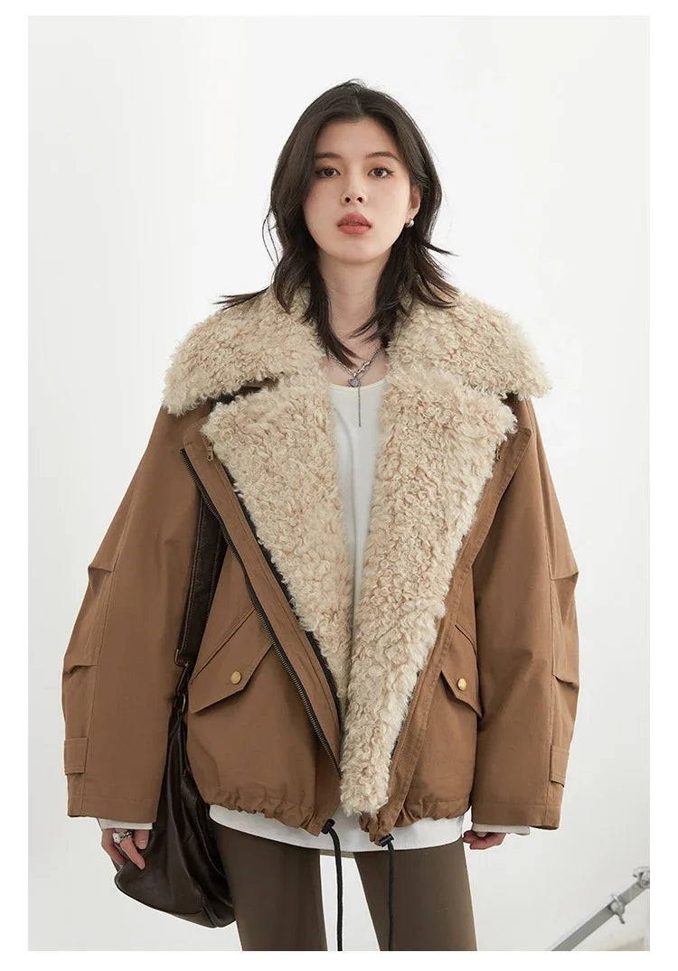 CHIC VEN Fashion Women Coats Loose Casual New Retro Motorcycle Cotton Jacket Thick Warm Female Overcoat Autumn Winter 2025