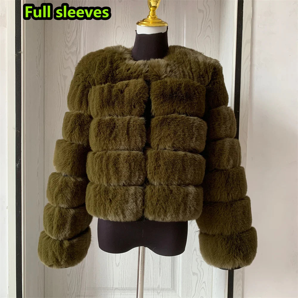 Elegant Winter Faux Fox Fur Crop Jacket