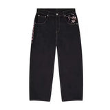 Cherry Blossom Embroidered Wide Leg Jeans