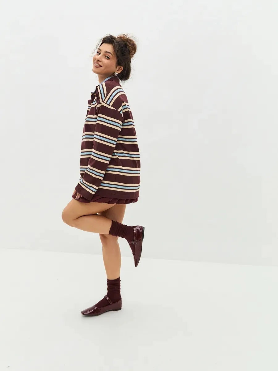 Vintage Striped Oversized Polo Shirt