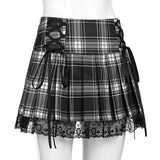 Pink Plaid Y2K Pleated Mini Skirt with Lace Trim