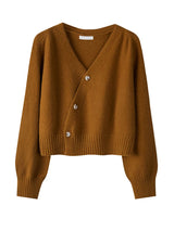 Women's Autumn V-Neck Cashmere Blend Cardigan – USA-Made Loose Knit Sweater
